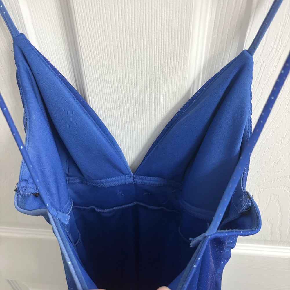 Vintage Y2K Dress Medium Blue Ombré Babydoll Sparkle Shimmer Glitter Hi-Low Hem - Picture 8 of 9